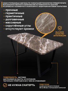 Стол кухонный обеденный прямоугольный дизайнерский лофт THETABLE RU 120х80 2.63/2.1
