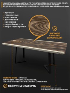 Стол кухонный обеденный прямоугольный дизайнерский под дерево THETABLE RU 250х100 17.1/1.1