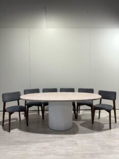 Стол кухонный обеденный овальный дизайнерский под травертин THETABLE RU 160х100 16.1/17.2