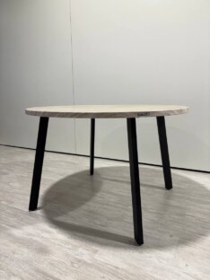 Стол кухонный обеденный круглый дизайнерский под травертин THETABLE RU 90х32 16.1/4.1
