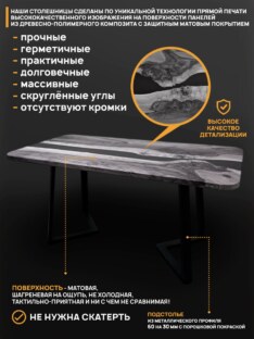 Стол кухонный обеденный прямоугольный дизайнерский лофт THETABLE RU 180х80 5.40/1.1