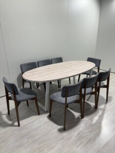Стол кухонный обеденный овальный дизайнерский под травертин THETABLE RU 200х100 16.1/2.2