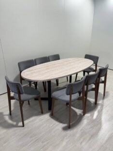 Стол кухонный обеденный овальный дизайнерский под травертин THETABLE RU 220х100 16.1/1.1