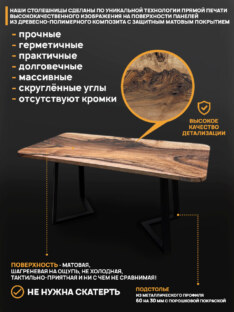 Стол кухонный обеденный прямоугольный дизайнерский лофт THETABLE RU 120х80 12.5/1.1