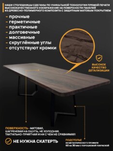 Стол кухонный обеденный прямоугольный дизайнерский лофт THETABLE RU 250х100 6.4/1.1
