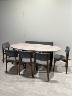 Стол кухонный обеденный овальный дизайнерский под травертин THETABLE RU 200х100 16.1/2.1