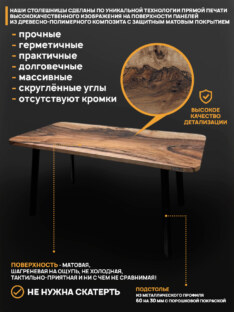 Стол кухонный обеденный прямоугольный дизайнерский лофт THETABLE RU 120х80 12.5/4.1