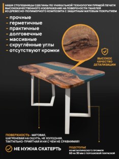 Стол кухонный обеденный прямоугольный дизайнерский лофт THETABLE RU 120х80 3.45/1.2
