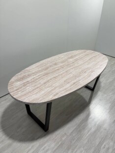 Стол кухонный обеденный овальный дизайнерский под травертин THETABLE RU 200х100 16.1/2.1