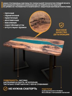 Стол кухонный обеденный прямоугольный дизайнерский лофт THETABLE RU 120х80 3.14/1.1