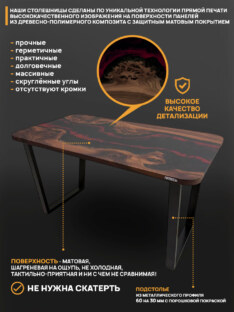 Стол кухонный обеденный прямоугольный дизайнерский лофт THETABLE RU 120х80 4.21/2.1