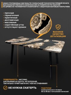 Стол кухонный обеденный прямоугольный дизайнерский лофт THETABLE RU 140х80 2.71/4.1