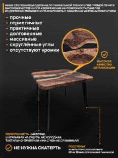 Стол кухонный обеденный квадратный дизайнерский лофт THETABLE RU 70х70 5.8/4.1