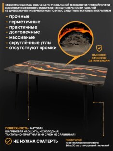Стол кухонный обеденный прямоугольный дизайнерский лофт THETABLE RU 120х80 4.11/6.1