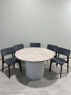 Стол кухонный обеденный круглый дизайнерский под травертин THETABLE RU 100х32 16.1/17.2 Стол кухонный обеденный круглый дизайнерский под травертин THETABLE RU 100х32 16.1/17.2