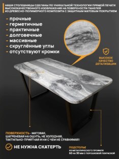 Стол кухонный обеденный прямоугольный дизайнерский лофт THETABLE RU 120х80 3.27/2.1