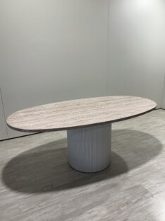 Стол кухонный обеденный овальный дизайнерский под травертин THETABLE RU 160х100 16.1/17.2