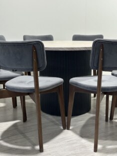 Стол кухонный обеденный круглый дизайнерский под травертин THETABLE RU 100х32 16.1/17.1 Стол кухонный обеденный круглый дизайнерский под травертин THETABLE RU 100х32 16.1/17.1