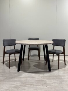 Стол кухонный обеденный круглый дизайнерский под травертин THETABLE RU 90х32 16.1/4.1