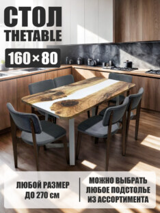 Стол кухонный обеденный прямоугольный дизайнерский лофт THETABLE 160х80 3.24/1.2