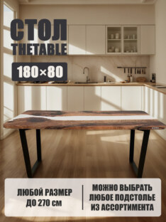 Стол кухонный обеденный прямоугольный дизайнерский лофт THETABLE 180х80 3.42/2.1
