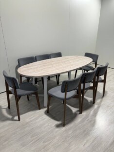 Стол кухонный обеденный овальный дизайнерский под травертин THETABLE RU 250х120 16.1/1.2