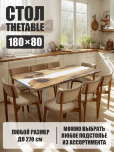 Стол кухонный обеденный прямоугольный дизайнерский лофт THETABLE 180х80 3.24/1.2