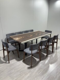 Стол кухонный обеденный прямоугольный дизайнерский под дерево THETABLE RU 250х100 17.1/1.1
