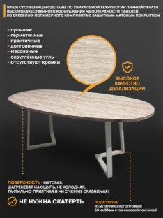 Стол кухонный обеденный овальный дизайнерский под травертин THETABLE RU 250х120 16.1/1.2