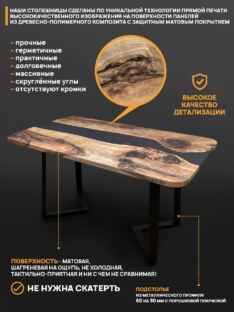 Стол кухонный обеденный прямоугольный дизайнерский лофт THETABLE RU 120х80 3.25/1.1