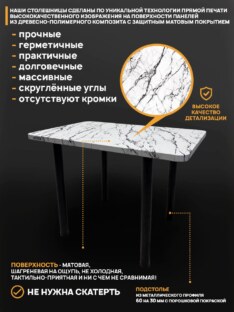 Стол кухонный обеденный прямоугольный дизайнерский лофт THETABLE RU 102х69 2.65/11.1