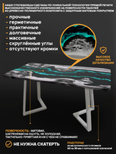 Стол кухонный обеденный прямоугольный дизайнерский лофт THETABLE RU 120х80 4.18/1.2