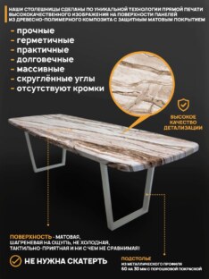 Стол кухонный обеденный евро дизайнерский лофт THETABLE RU 200х90 6.6/2.2