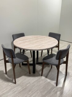 Стол кухонный обеденный круглый дизайнерский под травертин THETABLE RU 90х32 16.1/1.1