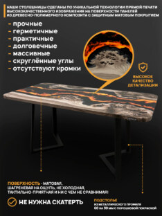 Стол кухонный обеденный прямоугольный дизайнерский лофт THETABLE RU 200х90 4.15/1.1
