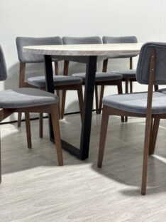 Стол кухонный обеденный овальный дизайнерский под травертин THETABLE RU 200х100 16.1/2.1