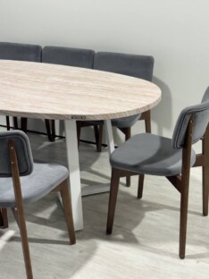Стол кухонный обеденный овальный дизайнерский под травертин THETABLE RU 250х120 16.1/1.2