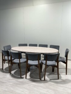 Стол кухонный обеденный овальный дизайнерский под травертин THETABLE RU 160х100 16.1/17.2