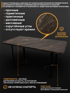 Стол кухонный обеденный прямоугольный дизайнерский лофт THETABLE RU 200х90 2.64/3.1
