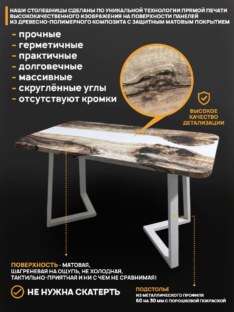 Стол кухонный обеденный прямоугольный дизайнерский лофт THETABLE RU 180х80 3.22/1.2