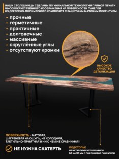 Стол кухонный обеденный прямоугольный дизайнерский лофт THETABLE RU 160х80 3.14/3.1