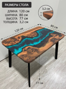 Стол кухонный обеденный прямоугольный дизайнерский лофт THETABLE RU 120х80 4.5/4.1