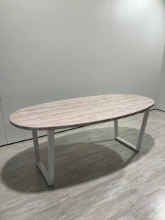 Стол кухонный обеденный овальный дизайнерский под травертин THETABLE RU 200х100 16.1/2.2