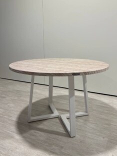 Стол кухонный обеденный круглый дизайнерский под травертин THETABLE RU 90х32 16.1/1.2
