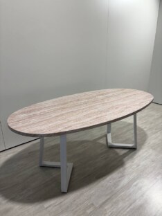 Стол кухонный обеденный овальный дизайнерский под травертин THETABLE RU 250х120 16.1/1.2