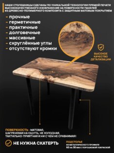 Стол кухонный обеденный прямоугольный дизайнерский лофт THETABLE RU 102х69 12.5/11.1