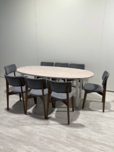 Стол кухонный обеденный овальный дизайнерский под травертин THETABLE RU 200х100 16.1/2.2