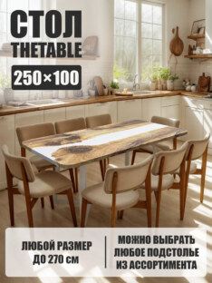 Стол кухонный обеденный прямоугольный дизайнерский лофт THETABLE 250х100 3.24/1.2