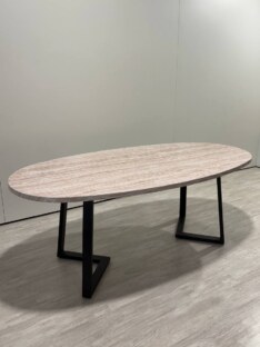 Стол кухонный обеденный овальный дизайнерский под травертин THETABLE RU 220х100 16.1/1.1