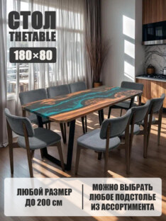 Стол кухонный обеденный прямоугольный дизайнерский лофт THETABLE 180х80 4.5/2.1